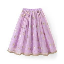 Babyhug Net Woven Sleeveless Woven Lehenga Choli Set & Dupatta With Sequin Detailing - Lavender