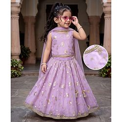 Babyhug Net Woven Sleeveless Woven Lehenga Choli Set & Dupatta With Sequin Detailing - Lavender