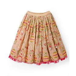 Babyhug Chanderi Woven Half Sleeves Choli Lehenga Set with Floral Embroidery & Dupatta - Beige & Red