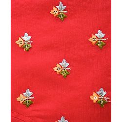 Babyhug Chanderi Woven Half Sleeves Choli Lehenga Set with Floral Embroidery & Dupatta - Beige & Red