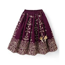 Babyhug Chanderi Woven Sleeveless Embroidered Lehenga Choli Set & Dupatta With Sequin Detailing - Wine