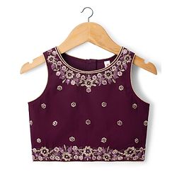 Babyhug Chanderi Woven Sleeveless Embroidered Lehenga Choli Set & Dupatta With Sequin Detailing - Wine