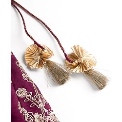 Babyhug Chanderi Woven Sleeveless Embroidered Lehenga Choli Set & Dupatta With Sequin Detailing - Wine