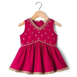 Babyhug Georgette Woven  Sleeveless Choli Lahenga Dupatta Set with Sequinned Detailing - Dark Pink