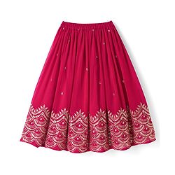 Babyhug Georgette Woven  Sleeveless Choli Lahenga Dupatta Set with Sequinned Detailing - Dark Pink