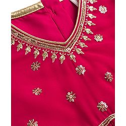 Babyhug Georgette Woven  Sleeveless Choli Lahenga Dupatta Set with Sequinned Detailing - Dark Pink