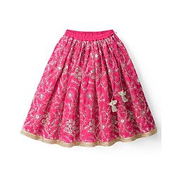 Babyhug Chanderi Woven Sleeveless Choli Lehenga Set & Dupatta With Sequin Detailing - Fuschia