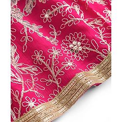 Babyhug Chanderi Woven Sleeveless Choli Lehenga Set & Dupatta With Sequin Detailing - Fuschia