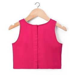 Babyhug Chanderi Woven Sleeveless Choli Lehenga Set & Dupatta With Sequin Detailing - Fuschia
