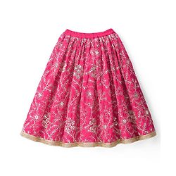 Babyhug Chanderi Woven Sleeveless Choli Lehenga Set & Dupatta With Sequin Detailing - Fuschia