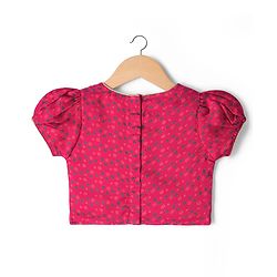 Babyhug Woven Half Sleeves Floral Printed & Embroidered Lehenga Choli Set With Dupatta Set - Fuchsia
