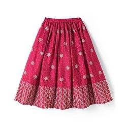 Babyhug Woven Half Sleeves Floral Printed & Embroidered Lehenga Choli Set With Dupatta Set - Fuchsia