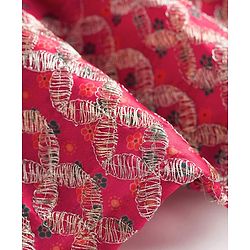 Babyhug Woven Half Sleeves Floral Printed & Embroidered Lehenga Choli Set With Dupatta Set - Fuchsia