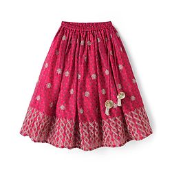 Babyhug Woven Half Sleeves Floral Printed & Embroidered Lehenga Choli Set With Dupatta Set - Fuchsia