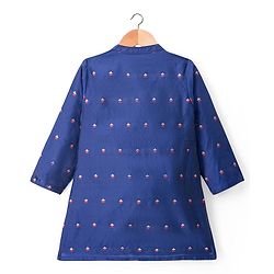 Babyhug Brocade Woven Full Sleeves Printed Kurta Pyjama Set - Navy Blue