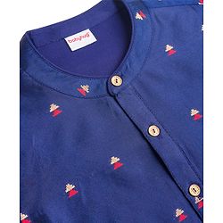 Babyhug Brocade Woven Full Sleeves Printed Kurta Pyjama Set - Navy Blue