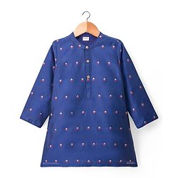 Babyhug Brocade Woven Full Sleeves Printed Kurta Pyjama Set - Navy Blue