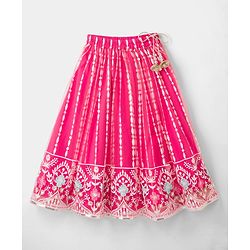 Babyhug Net Woven Frill Sleeves Lehenga Choli & Dupatta With Floral Embroidery & Sequin Detailing - Pink