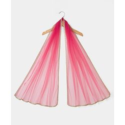 Babyhug Net Woven Frill Sleeves Lehenga Choli & Dupatta With Floral Embroidery & Sequin Detailing - Pink