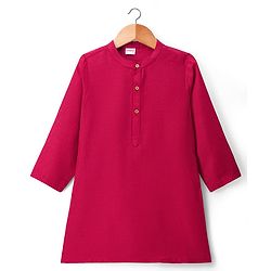 Babyhug Cotton Blend Woven Full Sleeves Kurta Pyjama Set With Nehru Jacket - Red