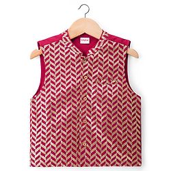 Babyhug Cotton Blend Woven Full Sleeves Kurta Pyjama Set With Nehru Jacket - Red