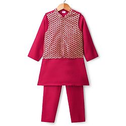 Babyhug Cotton Blend Woven Full Sleeves Kurta Pyjama Set With Nehru Jacket - Red