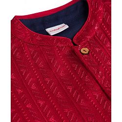 Babyhug Cotton Blend Woven Full Sleeves Solid Colour Kurta Pyjama Set with Embrodered Jacket - Navy