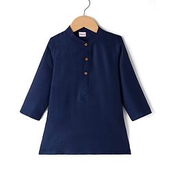 Babyhug Cotton Blend Woven Full Sleeves Solid Colour Kurta Pyjama Set with Embrodered Jacket - Navy