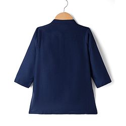 Babyhug Cotton Blend Woven Full Sleeves Solid Colour Kurta Pyjama Set with Embrodered Jacket - Navy