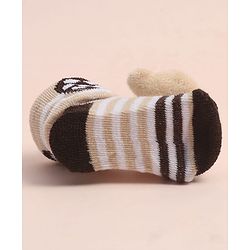 Cute Walk By Babyhug Striped Socks Shoes With Bear Applique - Brown