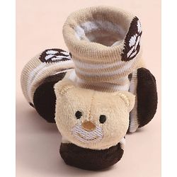 Cute Walk By Babyhug Striped Socks Shoes With Bear Applique - Brown