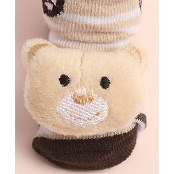 Cute Walk By Babyhug Striped Socks Shoes With Bear Applique - Brown