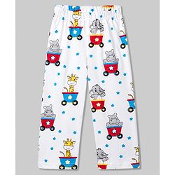Babyhug Cotton Knit Full Sleeves Shirt & Pyjama Night Suit With Animal Print - White