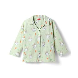 Babyhug 100% Cotton Knit Full Sleeves Co Ord Shirt & Pyjama Night Suit Bunny Print - Green