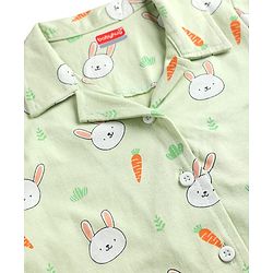 Babyhug 100% Cotton Knit Full Sleeves Co Ord Shirt & Pyjama Night Suit Bunny Print - Green