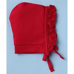 Babyhug 100% Cotton Interlock Knit Cap with Floral Print Pack of 2 Red White - Diameter 10.5 cm