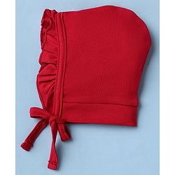 Babyhug 100% Cotton Interlock Knit Cap with Floral Print Pack of 2 Red White - Diameter 10.5 cm