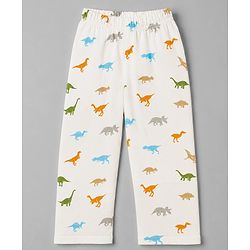 Babyhug 100% Cotton Knit Full Sleeves Shirt & Pyjama Co-Ord Night Suit With Dino Print - White