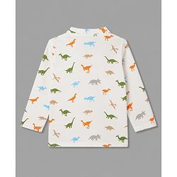 Babyhug 100% Cotton Knit Full Sleeves Shirt & Pyjama Co-Ord Night Suit With Dino Print - White
