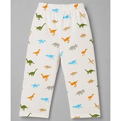 Babyhug 100% Cotton Knit Full Sleeves Shirt & Pyjama Co-Ord Night Suit With Dino Print - White