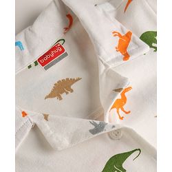 Babyhug 100% Cotton Knit Full Sleeves Shirt & Pyjama Co-Ord Night Suit With Dino Print - White