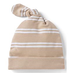 Babyhug Interlock Knit 100% Cotton Striped Caps With Bear Patch Pack of 2 Brown & Light Blue - Diameter 10 cm