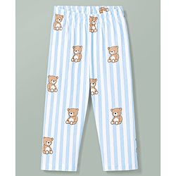Babyhug Cotton Knit Full Sleeves Striped & Bear Printed Co-Ords Shirt & Pyjama Night Suit - Light Blue