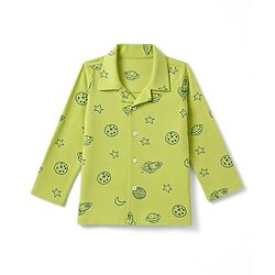 Babyhug Cotton Knit Full Sleeves Shirt & Pyjama Co-ords Night Suit With Star Print - Green