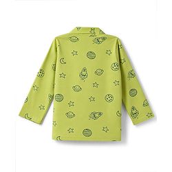 Babyhug Cotton Knit Full Sleeves Shirt & Pyjama Co-ords Night Suit With Star Print - Green