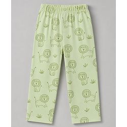 Babyhug 100% Cotton Knit Full Sleeves Front Open Shirt & Pyjama Night Suit with Lion Print - Green