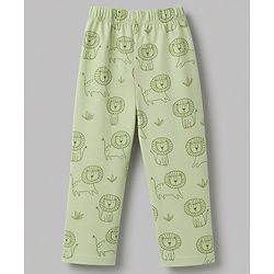 Babyhug 100% Cotton Knit Full Sleeves Front Open Shirt & Pyjama Night Suit with Lion Print - Green