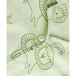 Babyhug 100% Cotton Knit Full Sleeves Front Open Shirt & Pyjama Night Suit with Lion Print - Green