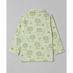 Babyhug 100% Cotton Knit Full Sleeves Front Open Shirt & Pyjama Night Suit with Lion Print - Green