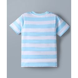 Babyhug Disney 100% Cotton Knit Half Sleeves T-Shirt & Shorts Set With Striped & Mickey Mouse Graphic - Light Blue